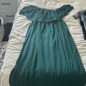 RSVP Green Ruffled off Shoulder Dress